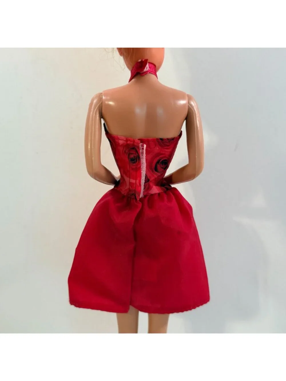 Vintage Barbie Red Rose Halter Top Dress Clothing Mattel